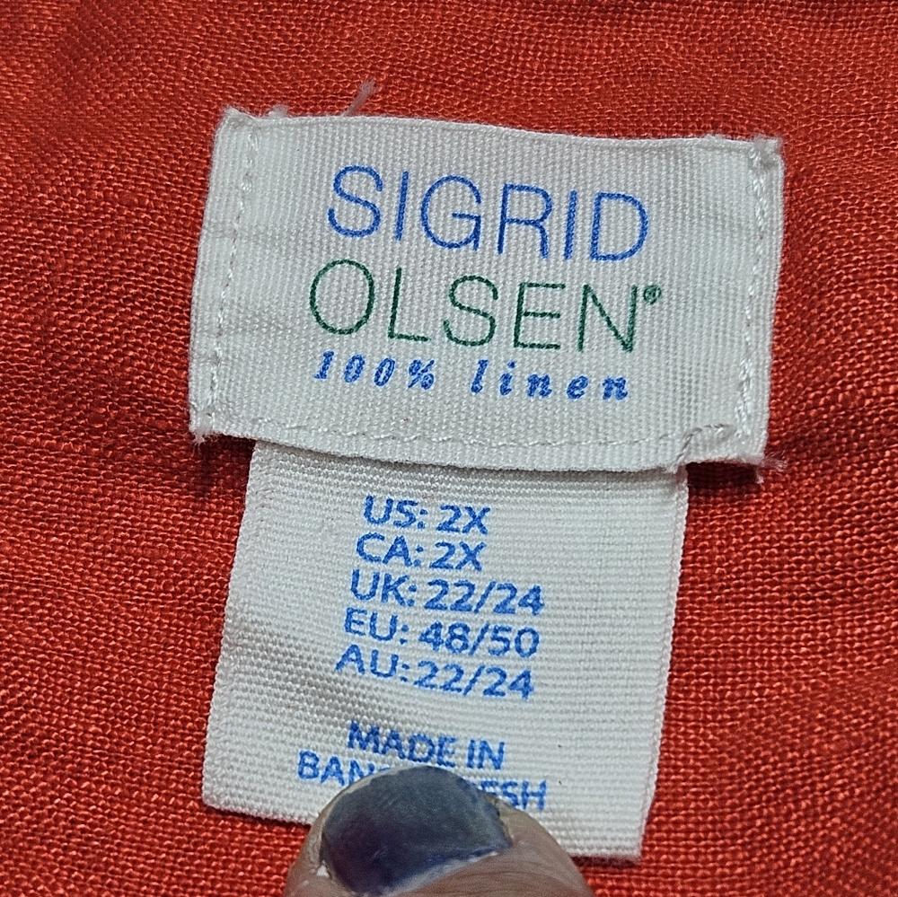 Sigrid Olsen Button Up Shirt Linen Plus 2X Rolled Tab Sleeve Coastal Lagenlook - Picture 2 of 11